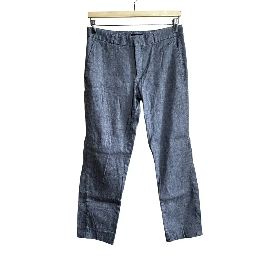 Banana Republic avery blue white striped trousers women's 4 linen cotton blend